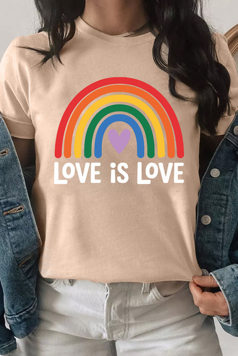 Love Is Love Rainbow Heart Graphic Print Casual Short Sleeve Tee Shirt