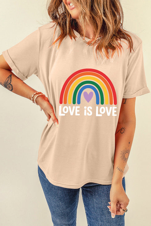 Love Is Love Rainbow Heart Graphic Print Casual Short Sleeve Tee Shirt