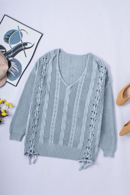 Love Letters Cable Knit Lace Up Sweater