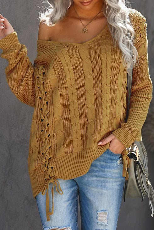 Love Letters Cable Knit Lace Up Sweater