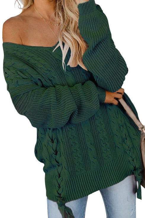 Love Letters Cable Knit Lace Up Sweater