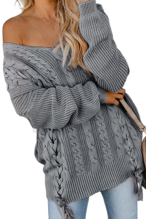 Love Letters Cable Knit Lace Up Sweater