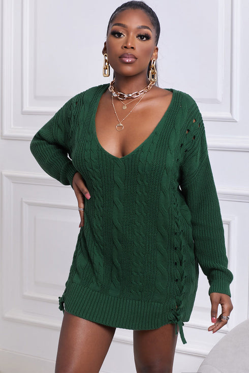 Love Letters Cable Knit Lace Up Sweater