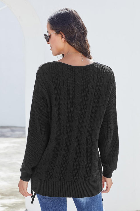 Love Letters Cable Knit Lace Up Sweater