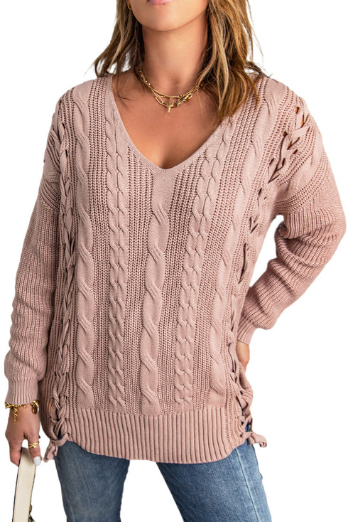 Love Letters Cable Knit Lace Up Sweater