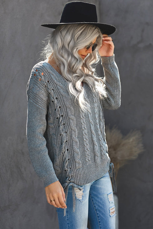 Love Letters Cable Knit Lace Up Sweater