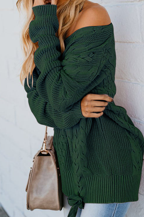 Love Letters Cable Knit Lace Up Sweater