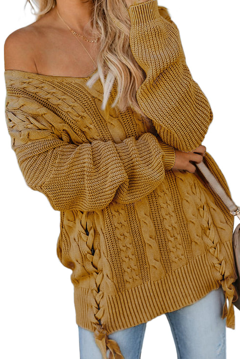 Love Letters Cable Knit Lace Up Sweater