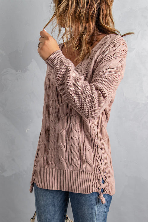 Love Letters Cable Knit Lace Up Sweater