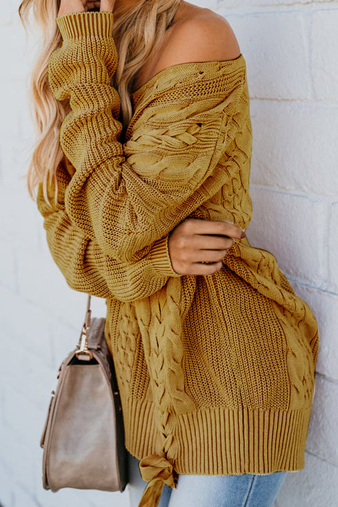 Love Letters Cable Knit Lace Up Sweater