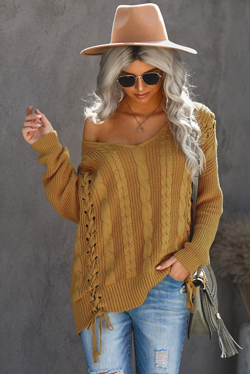 Love Letters Cable Knit Lace Up Sweater