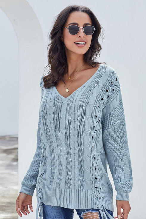 Love Letters Cable Knit Lace Up Sweater