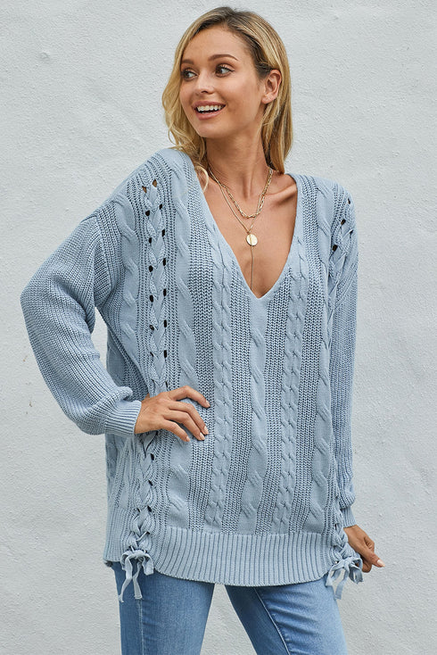 Love Letters Cable Knit Lace Up Sweater