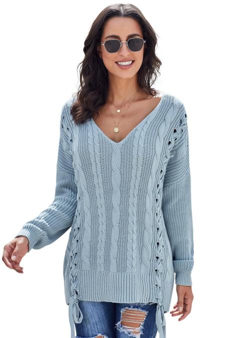 Love Letters Cable Knit Lace Up Sweater