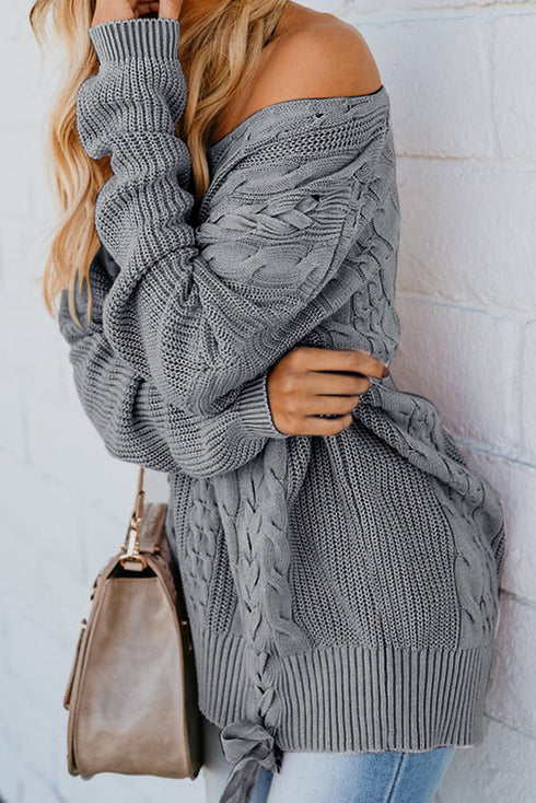 Love Letters Cable Knit Lace Up Sweater