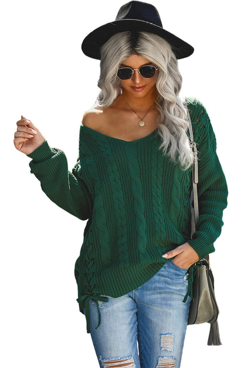 Love Letters Cable Knit Lace Up Sweater