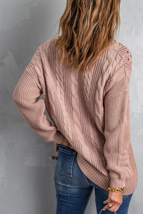 Love Letters Cable Knit Lace Up Sweater