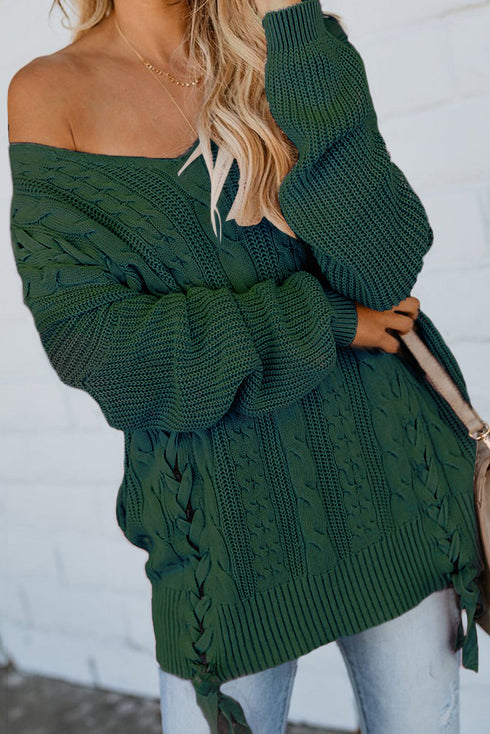 Love Letters Cable Knit Lace Up Sweater