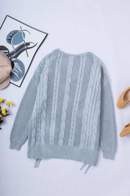 Love Letters Cable Knit Lace Up Sweater