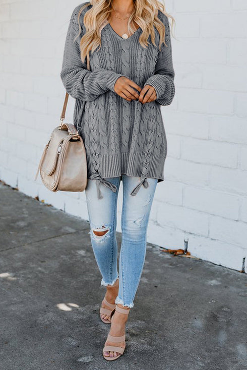 Love Letters Cable Knit Lace Up Sweater