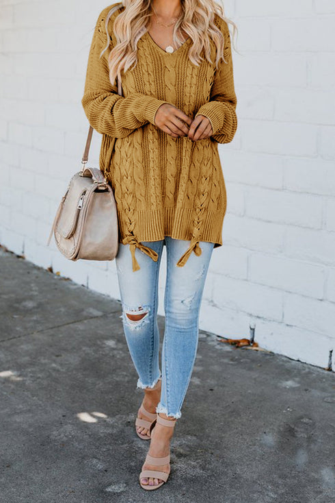 Love Letters Cable Knit Lace Up Sweater