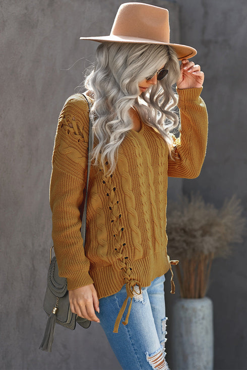 Love Letters Cable Knit Lace Up Sweater