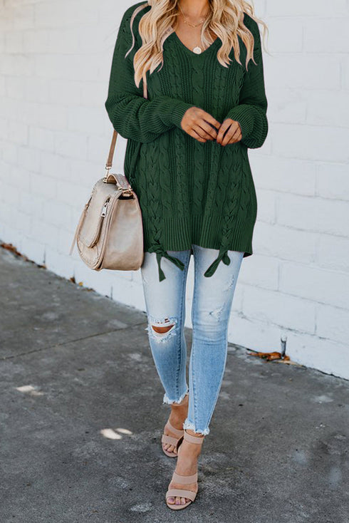 Love Letters Cable Knit Lace Up Sweater