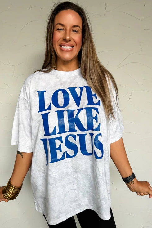 Love Like Jesus Camouflage Print Letter Graphic Tee