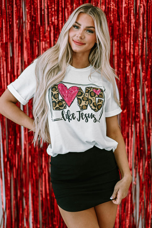 Love Like Jesus Graphic Print Crew Neck Tee