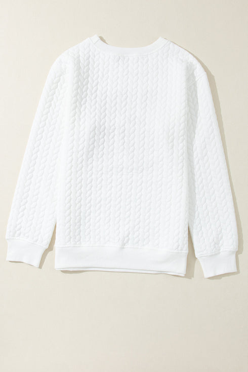 LOVE Textured Cable Knit Letter Print Crew Neck Sweater