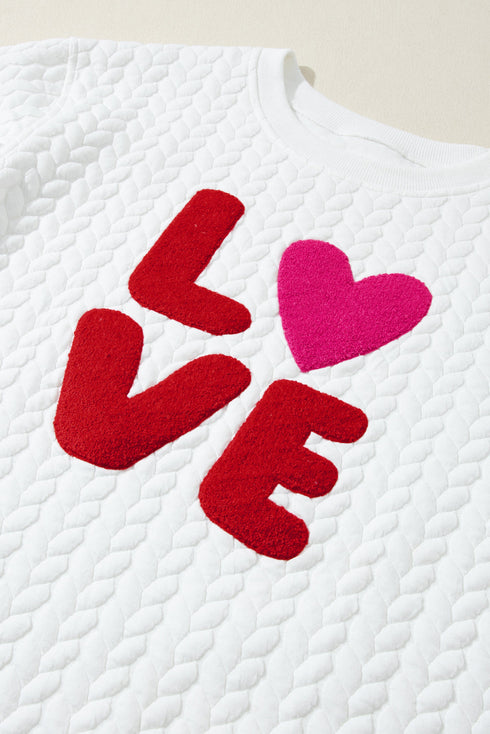 LOVE Textured Cable Knit Letter Print Crew Neck Sweater