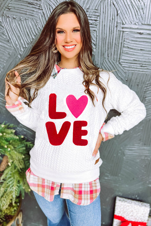 LOVE Textured Cable Knit Letter Print Crew Neck Sweater