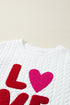 LOVE Textured Cable Knit Letter Print Crew Neck Sweater