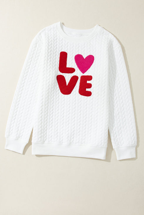 LOVE Textured Cable Knit Letter Print Crew Neck Sweater