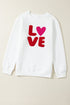 LOVE Textured Cable Knit Letter Print Crew Neck Sweater
