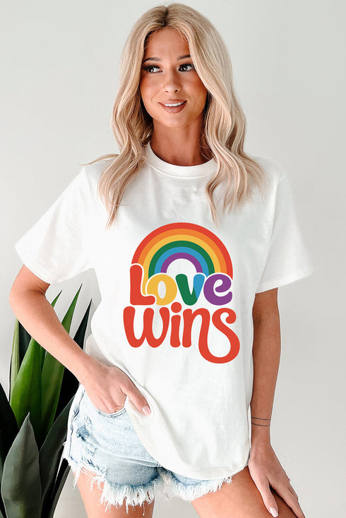 Love Wins Graphic Print Crew Neck Jersey Tee