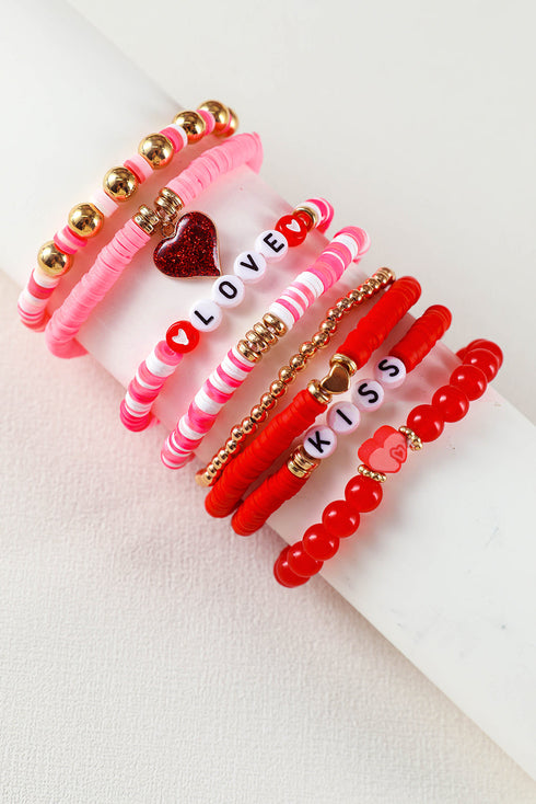 Love Xoxo Heart Shape Beaded Polymer Clay Bracelet Set