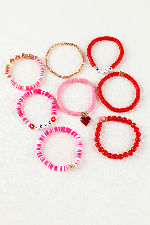 Love Xoxo Heart Shape Beaded Polymer Clay Bracelet Set
