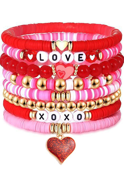Love Xoxo Heart Shape Beaded Polymer Clay Bracelet Set