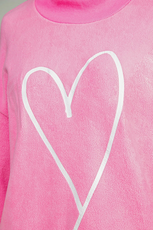 Lover Graphic Mock Neck Exposed Seam Pullover Sweatshirt