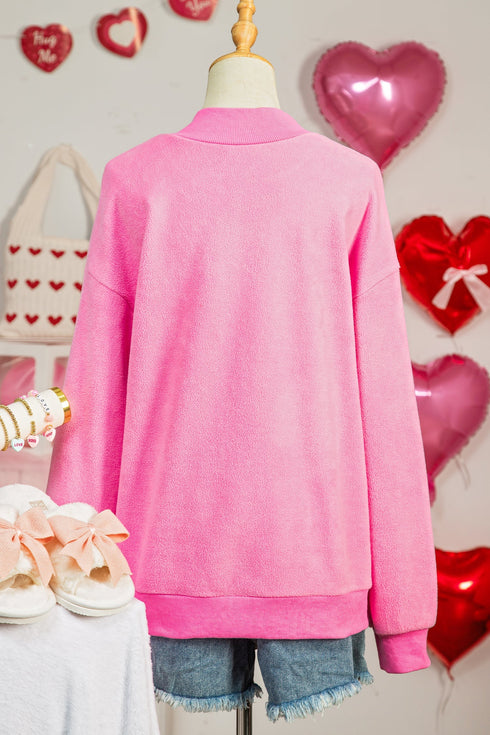 Lover Graphic Mock Neck Exposed Seam Pullover Sweatshirt