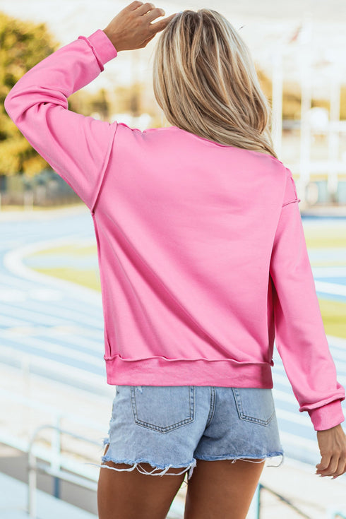 Lover Graphic Mock Neck Exposed Seam Pullover Sweatshirt