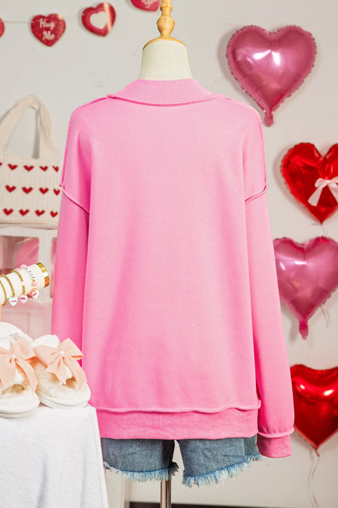 Lover Graphic Mock Neck Exposed Seam Pullover Sweatshirt