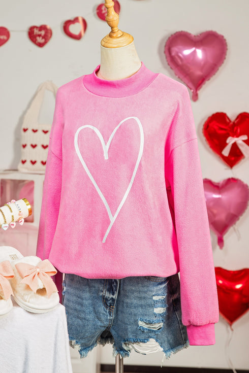 Lover Graphic Mock Neck Exposed Seam Pullover Sweatshirt