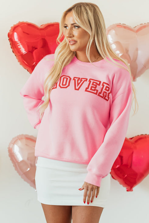 Lover Varsity Letter Graphic Crew Neck Sweatshirt