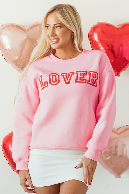 Lover Varsity Letter Graphic Crew Neck Sweatshirt