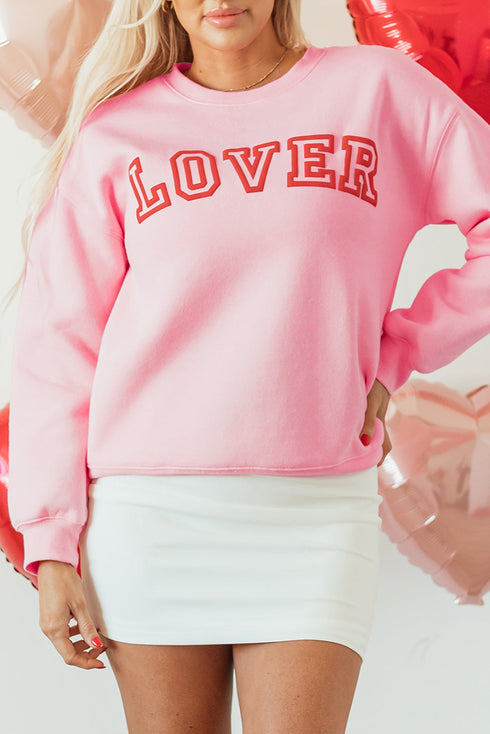 Lover Varsity Letter Graphic Crew Neck Sweatshirt