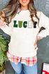LUCKY Chenille Letter Embroidered Cable Knit Pullover Sweatshirt