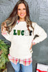 LUCKY Chenille Letter Embroidered Cable Knit Pullover Sweatshirt
