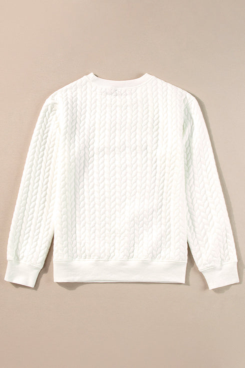LUCKY Chenille Letter Embroidered Cable Knit Pullover Sweatshirt
